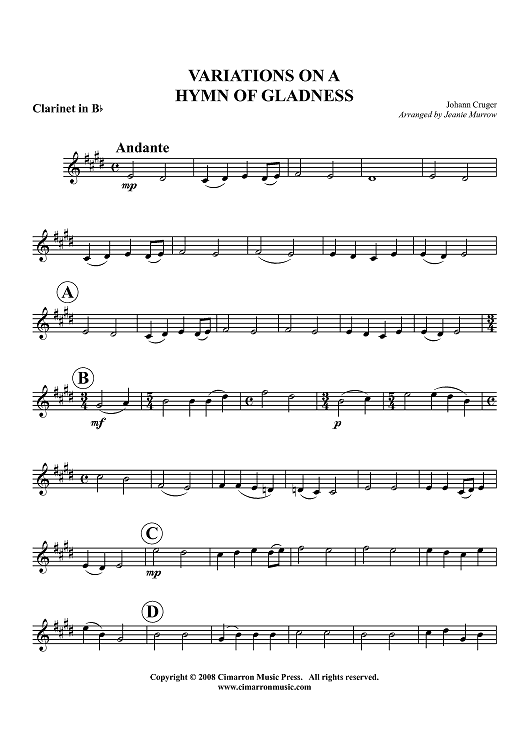 Variations on a Hymn of Gladness - Clarinet in Bb