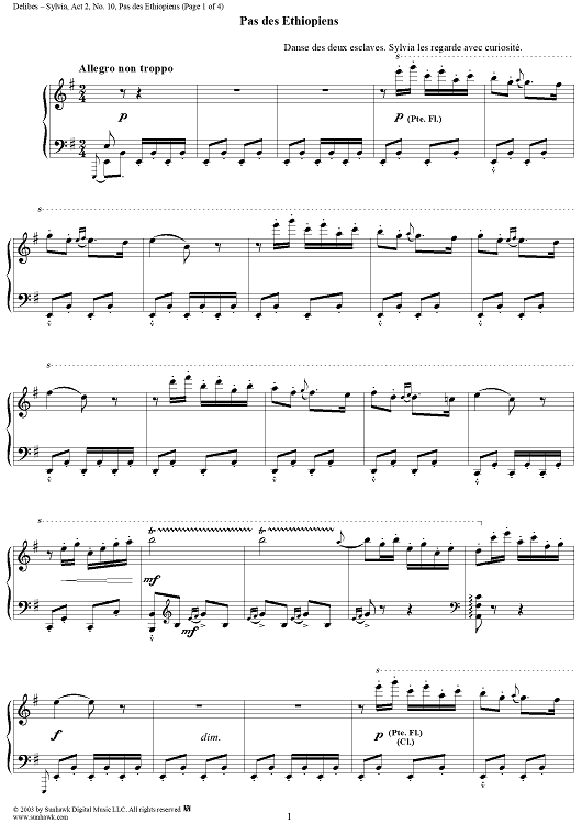 Sylvia, Act 2, No. 10: Pas des Éthiopiens - Piano Score