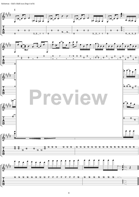 Hell's Half Acre" Sheet Music by Robbie Robertson for Guitar Tab/Vocal