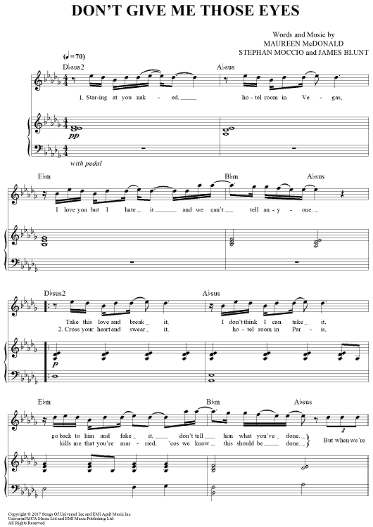 James Blunt Don T Give Me Those Eyes Lyrics Deutsch Don't Give Me Those Eyes" Sheet Music by James Blunt for Piano/Vocal