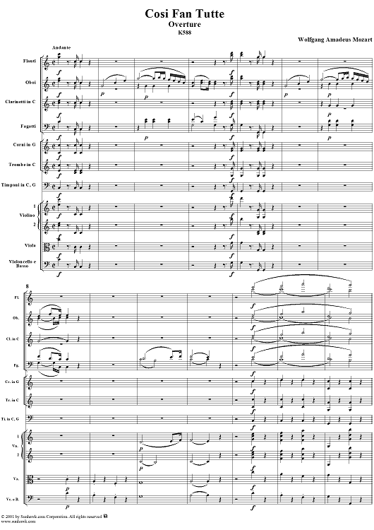 "Così fan tutte, o sia la scuola degli amanti", Ouverture K588 - Full Score