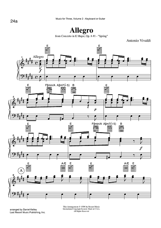 Allegro - from Concerto in E Major, Op. 8 #1 - "Spring" - Keyboard or Guitar
