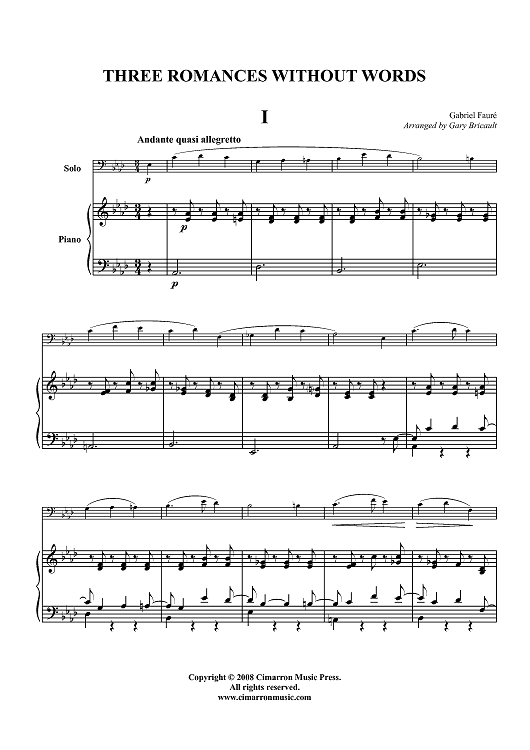 Three Romances Without Words - Piano Score
