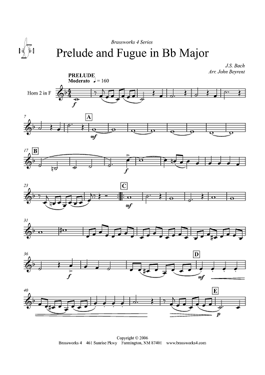 Prelude and Fugue in B-flat Major - Horn 2 in F
