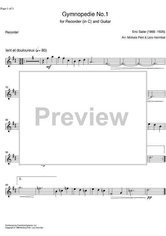 Gymnopedie No. 1 - Soprano Recorder