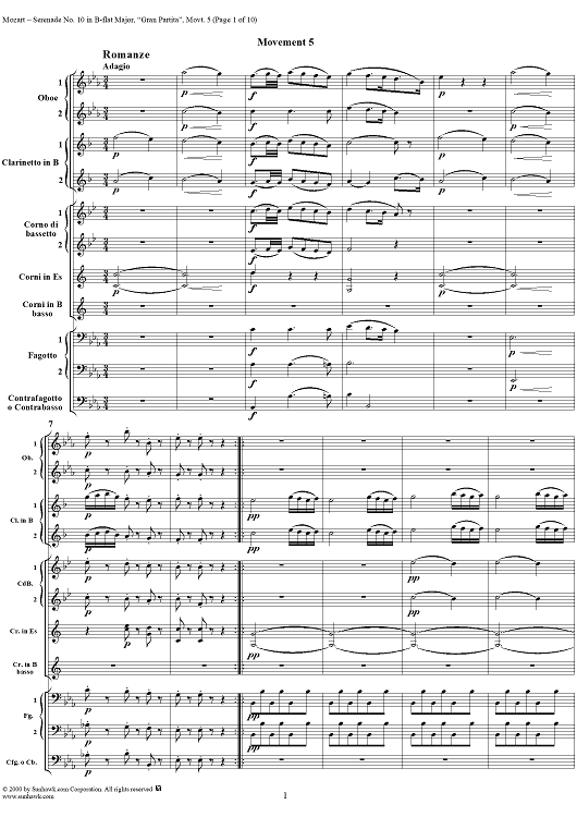 Serenade no. 10 in B-Flat Major, Movement 5, K361(K370a)  ("Gran Partita") - Full Score