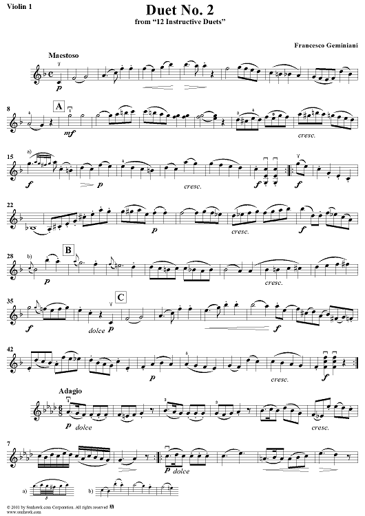 Duet No. 2, from "12 Instructive Duets" - Violin 1