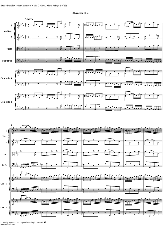 Double Clavier Concerto No. 1 in C Minor, Movement 3   (BWV 1060) - Score