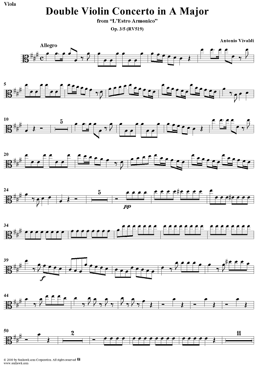 Double Violin Concerto in A Major    - from "L'Estro Armonico" - Op. 3/5  (RV519) - Viola 2