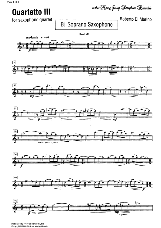 Quartetto III - B-flat Soprano Saxophone