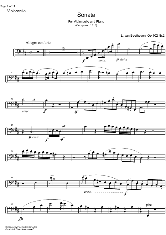 Sonata No. 5 D Major Op.102 No. 2 - Cello