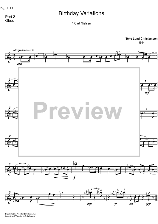 Birthday Variations Carl Nielsen - Oboe