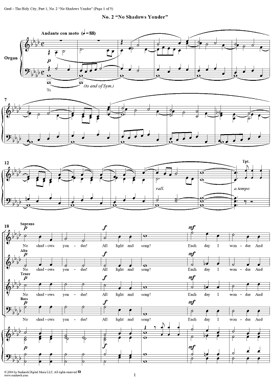 The Holy City: Part I. "Contemplation", No. 2, "No Shadows Yonder"