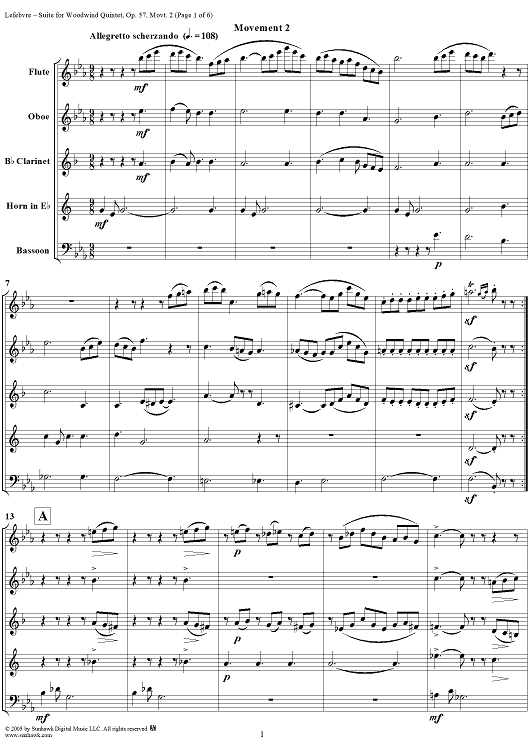 Suite for Woodwind Quintet, No. 2: Allegretto scherzando - Score