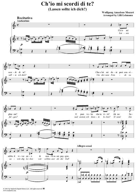 Ch'io mi scordi di te? (Lassen sollte ich dich?), rec. and aria