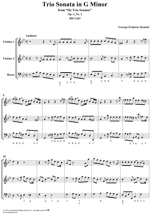 Trio Sonata no. 2 in G minor - op. 2, no. 2  (HWV387)