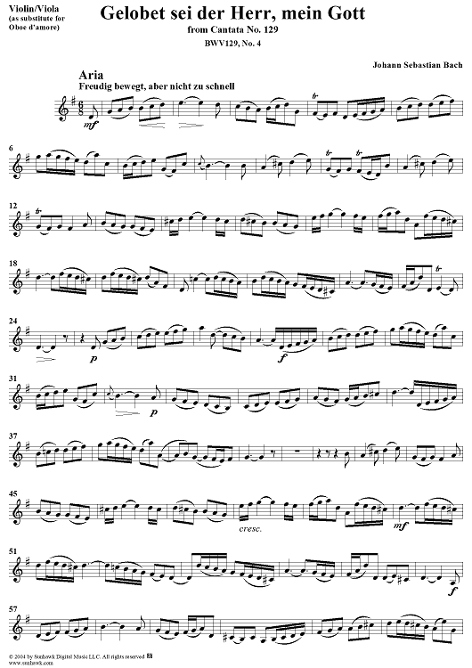 "Gelobet sei der Herr, mein Gott", Aria, No. 4 from Cantata No. 129: "Gelobet sei der Herr, mein Gott" - Violin