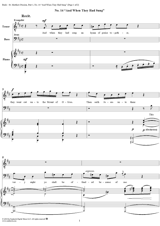 St. Matthew Passion: Part I, No. 14, "And When They Had Sung"