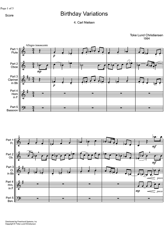 Birthday Variations Carl Nielsen - Score