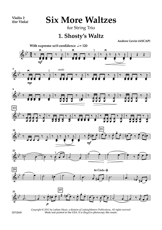 Six More Waltzes for String Trio - Violin 2 (for Viola)