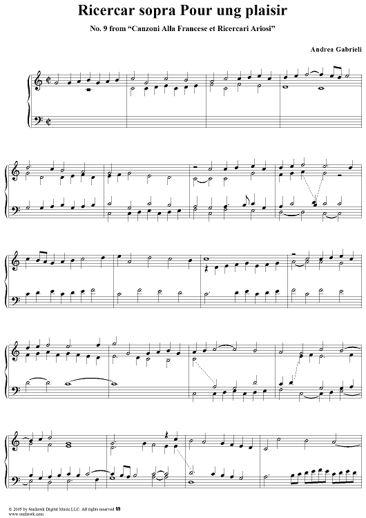 Ricercar sopra Pour ung plaisir, No. 9 from "Canzoni Alla Francese et Ricercari Ariosi"