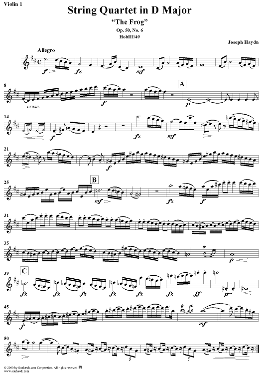 String Quartet in D Major, Op. 50, No. 6 - Violin 1