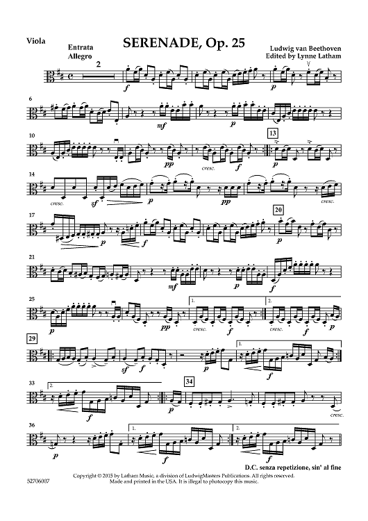 Serenade, Op. 25 for Flute, violin and viola - Viola