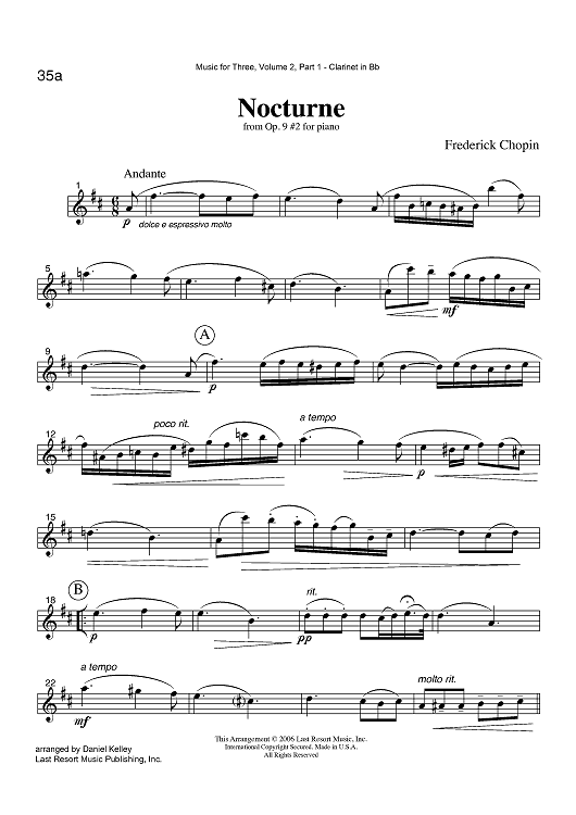 Nocturne - from Op. 9 #2 for piano - Part 1 Clarinet in Bb