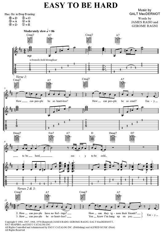 Easy to Be Hard (as recorded by Three Dog Night)