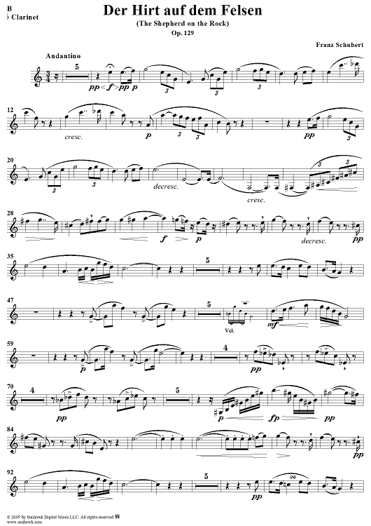 The Shepherd On The Rock - B-flat Clarinet - Clarinet in B-flat
