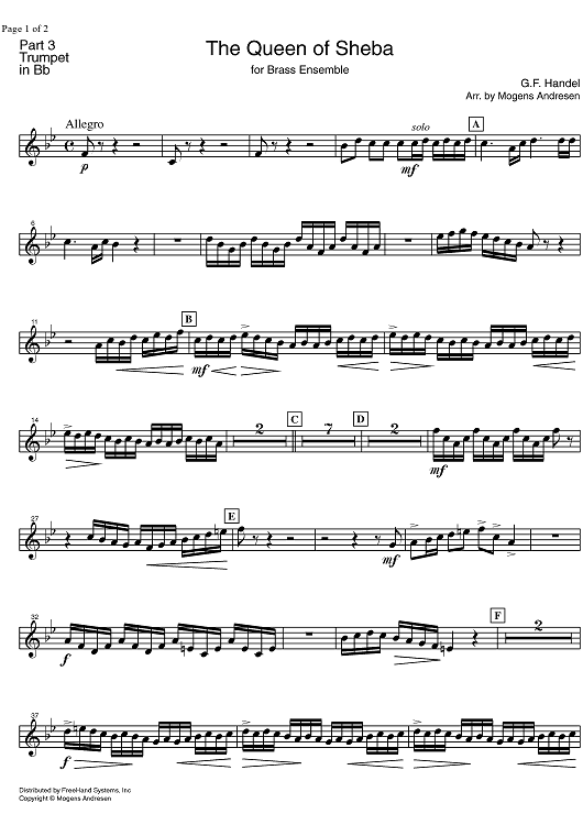 The Arrival of the Queen of Sheba HWV 67 - B-flat Trumpet