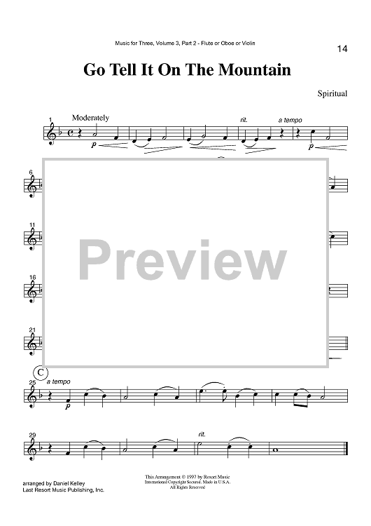 Go Tell It On The Mountain - Part 2 Flute, Oboe or Violin