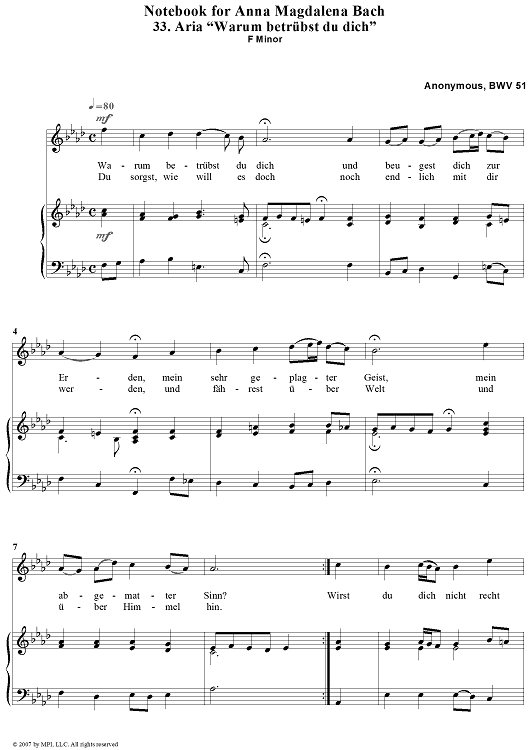 33. “Warum betrübst du dich”, Aria (anonymous)