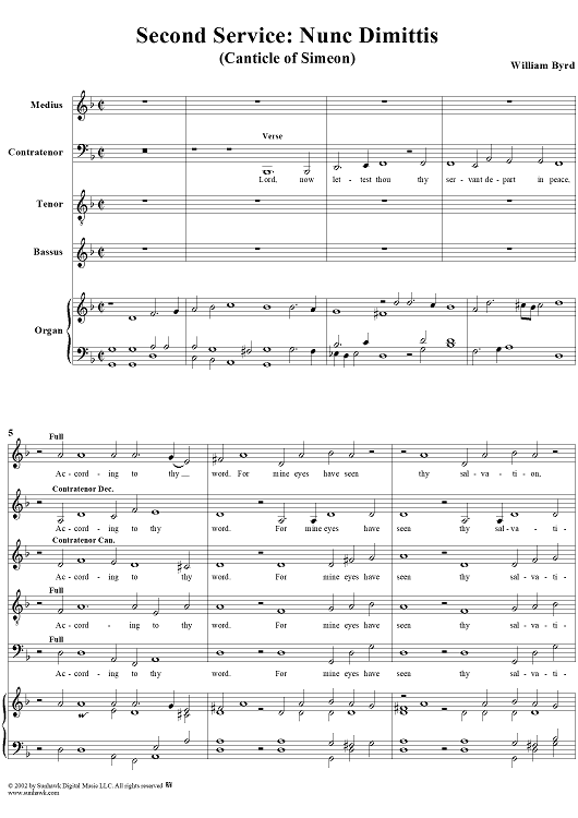Second Service:  Nunc Dimittis  (Canticle of Simeon)
