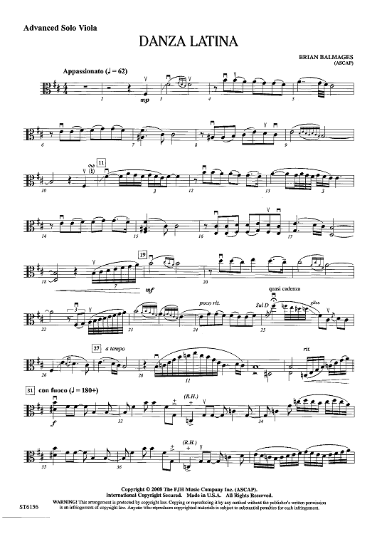 Danza Latina - Advanced Solo Viola (Grade 4)