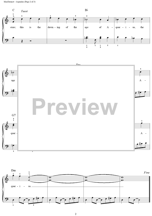 Aquarius" Sheet Music for Easy Piano/Vocal Sheet Music Now