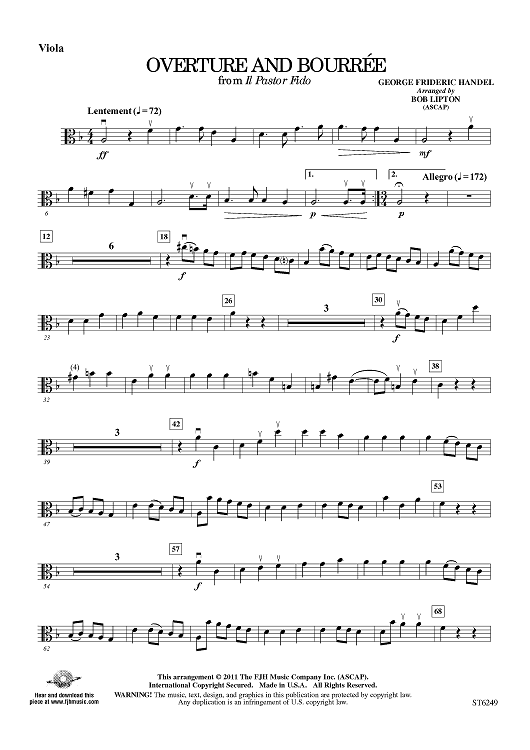 Overture and Bourrée from Il Pastor Fido - Viola