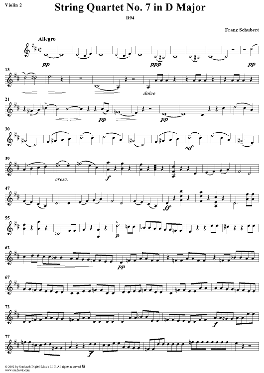 String Quartet No. 7 in D Major, D94 - Violin 2