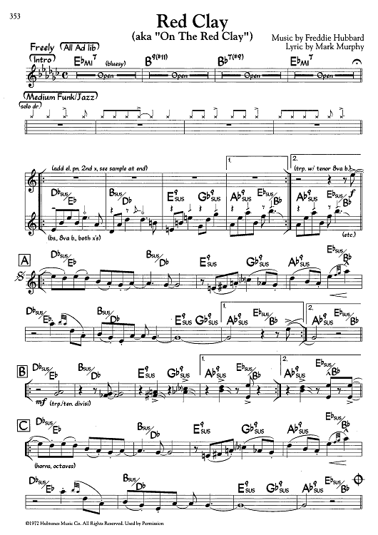 Red Clay (aka On the Red Clay) - Bb Instruments