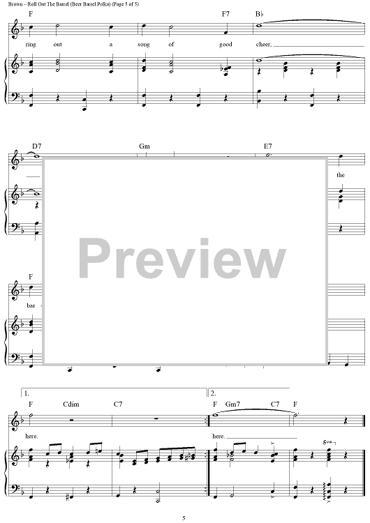 Roll Out The Barrel (Beer Barrel Polka)" Sheet Music for Piano/Vocal