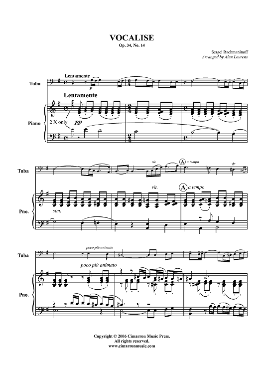 Vocalise, Op. 34, No. 14 - Piano Score