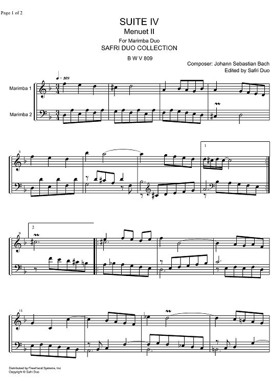 Suite  4 F Major BWV 809 - Score
