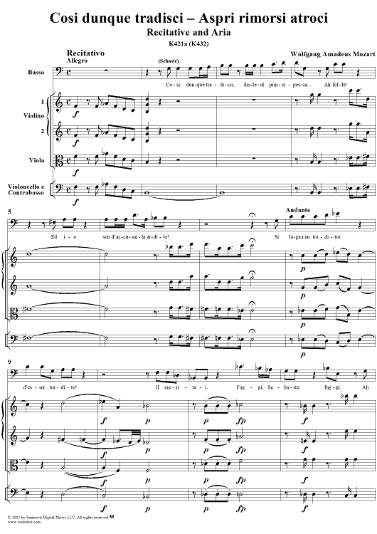 Aria for Bass and Orchestra: "Cosi dunque tradisci", K. 432 (K. 421b) - Full Score