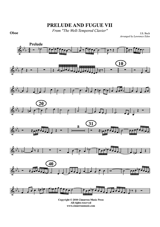 Prelude and Fugue VII - From "The Well-Tempered Clavier" - Oboe