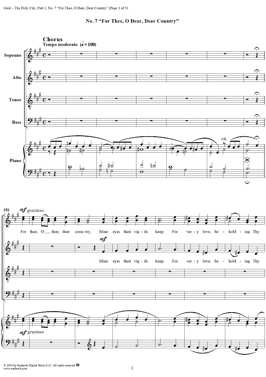 The Holy City: Part I. "Contemplation", No. 7, "For Thee, O Dear, Dear Country"