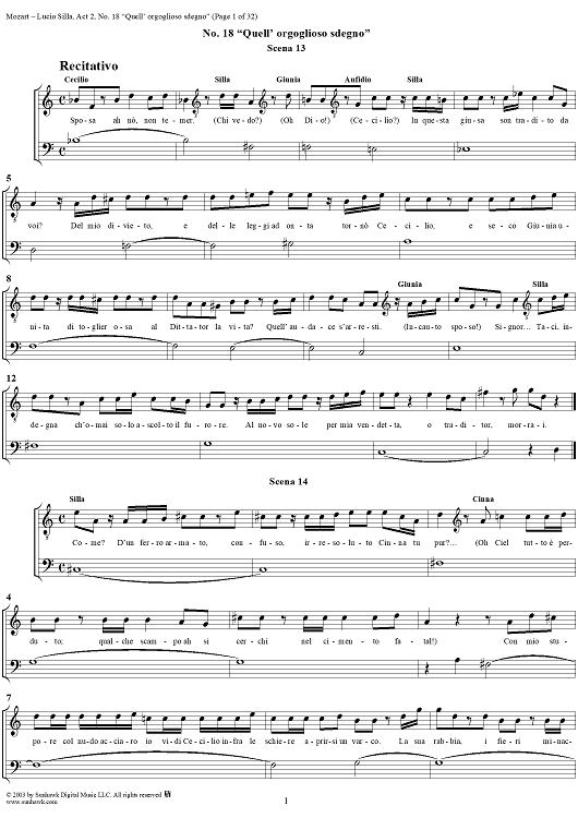 Recitative and Trio: Quell' orgoglioso sdegno, No. 18 from "Lucio Silla", Act 2 - Full Score