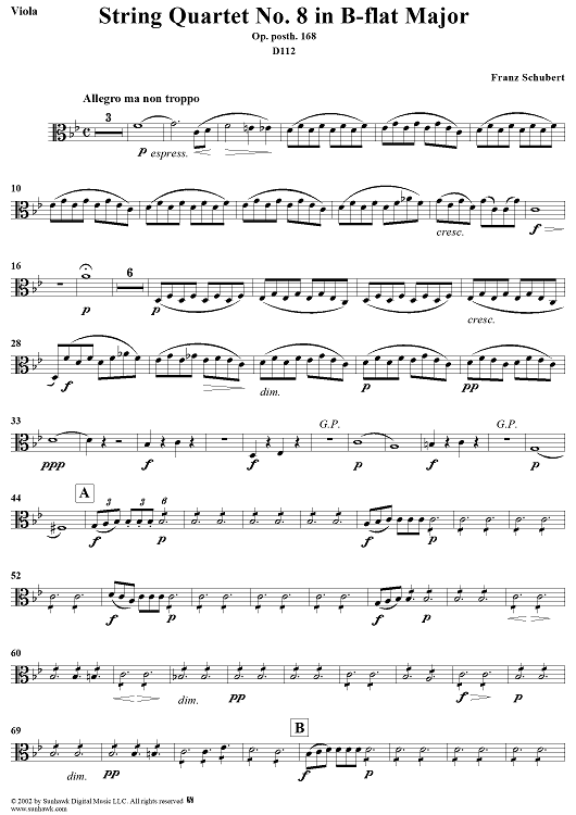 String Quartet No. 8 in B-flat Major, Op. posth. 168 - Viola
