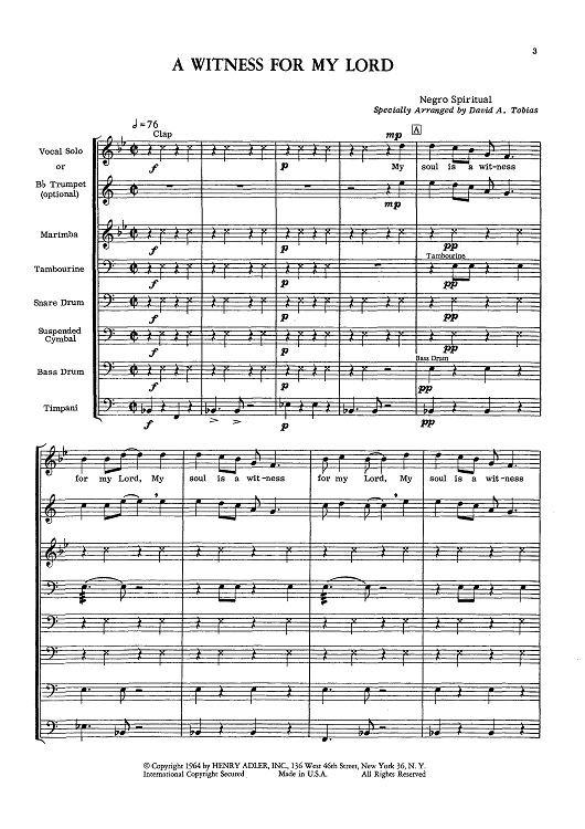 A Witness For My Lord - Score