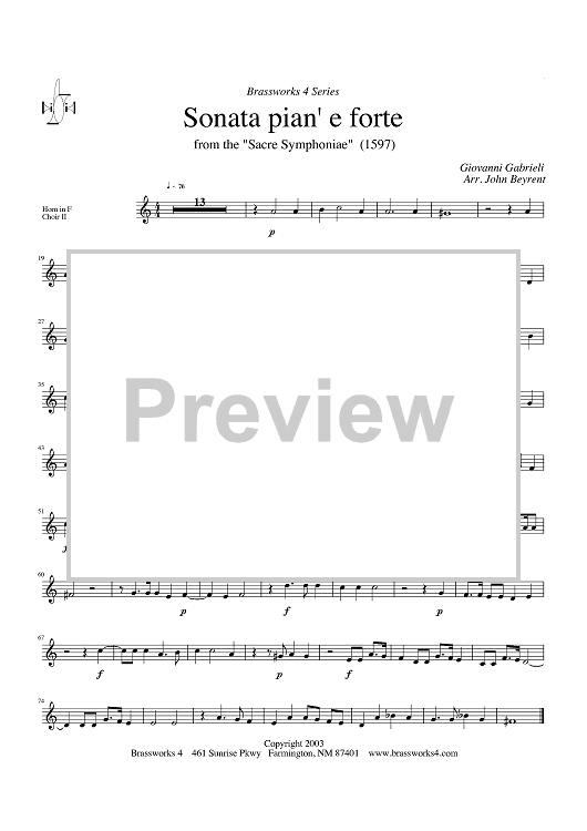 Sonata pian' e forte - from the "Sacre Symphoniae" (1597) - Horn in F Choir II
