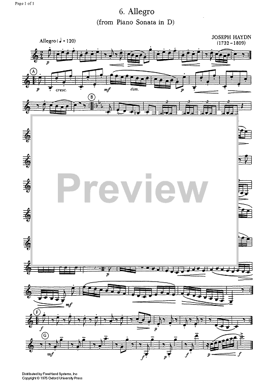 Allegro (from D Major piano sonata) - Clarinet in B-flat